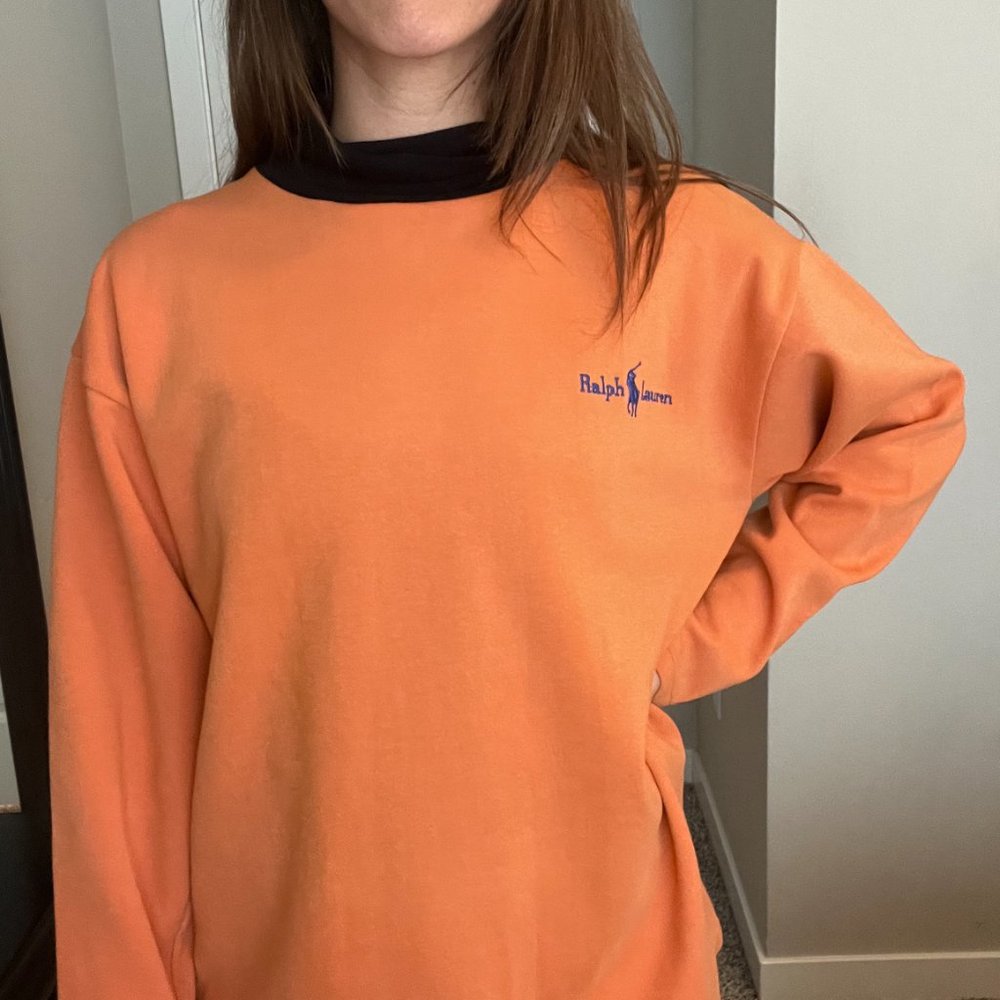 Ralph Lauren Blue Label Black & Orange Turtleneck with Label on Front